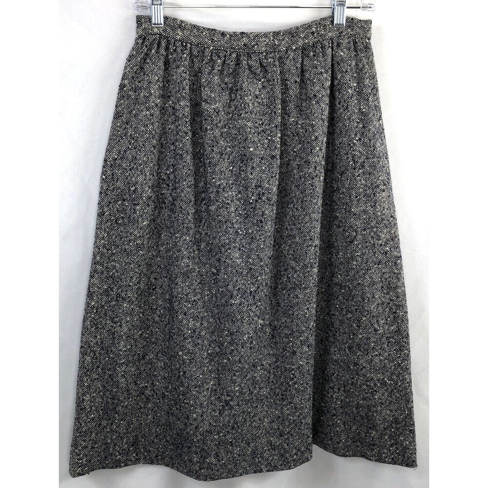 Vtg Sears Jr Bazaar Midi Wool Skirt 26" W Gray Blue Tweed 70s 80s Career Retro
